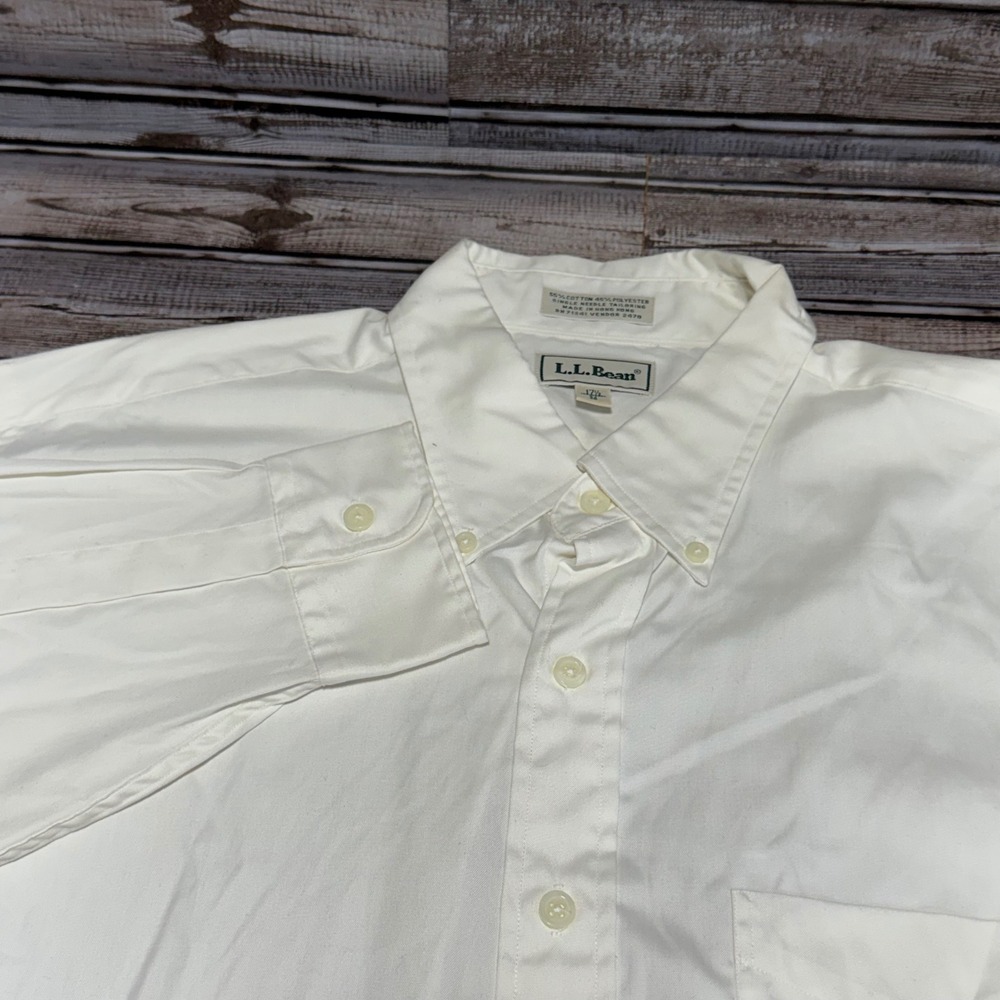 LL Bean Button Down Shirt Mens 17.5 34 White Long Sleeve Cotton Blend Oxford